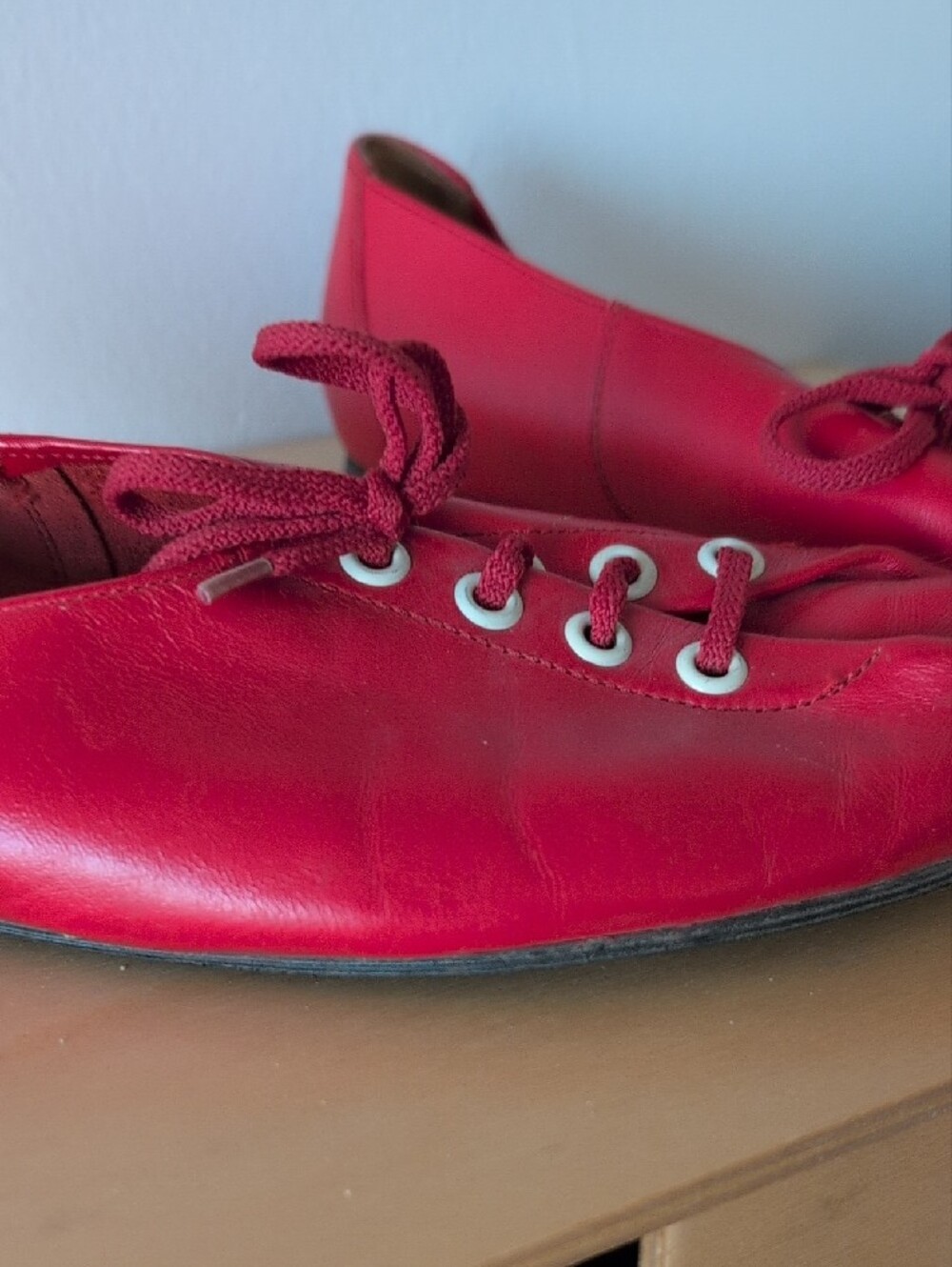 Women’s Red Leather Lace-Up Flats - Picture 6 of 13